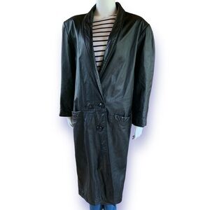 Black leather overcoat size large